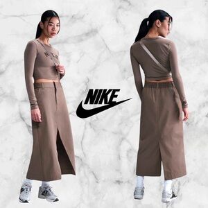 Nike Sportswear Collection Twill Midi Brown Skirt - HQ8022-233 - SMALL